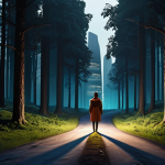 **

A person standing at a crossroads, one path brightly lit and leading to a modern skyscraper, the other dimly lit and winding into a dark forest. The person is thoughtfully considering which path to take, symbolizing the choice between a safe, known path and a risky, uncertain one. Style: Realistic, slightly dramatic lighting.

**