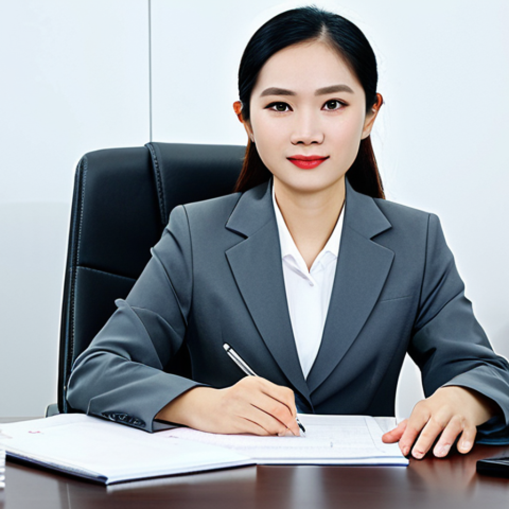 **Prompt:** A businesswoman in a modest business suit, sitting at a desk in a modern office in Ho Chi Minh City, Vietnam, fully clothed, appropriate attire, safe for work, perfect anatomy, natural proportions, professional photography, high quality.