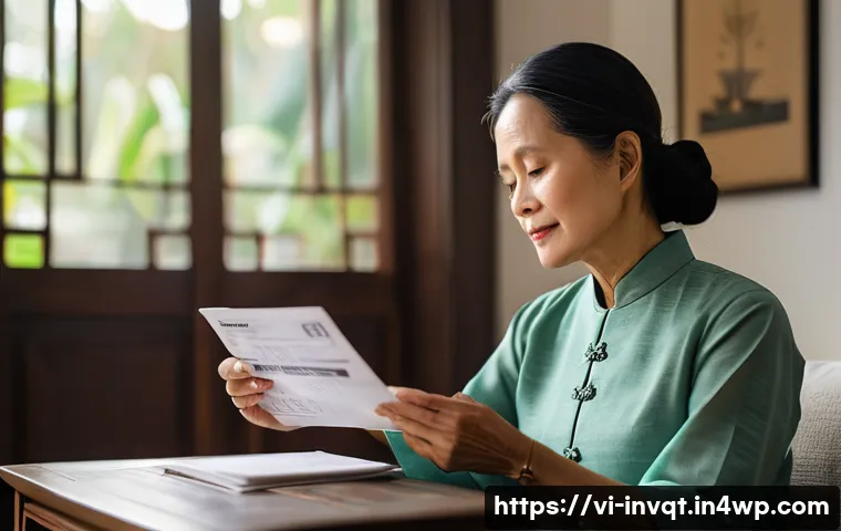 리스크 성향 기반의 투자 성과 향상 방법 - A serene Vietnamese woman in her late 50s, wearing comfortable, modest traditional clothing, sits ca...