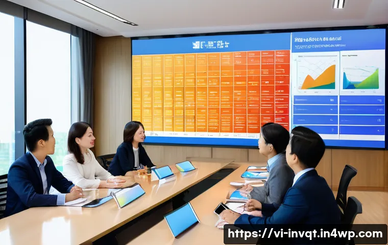 리스크 관리의 중요성과 실천 방법 - A professional Vietnamese business office scene showing a diverse team of employees in smart casual ...