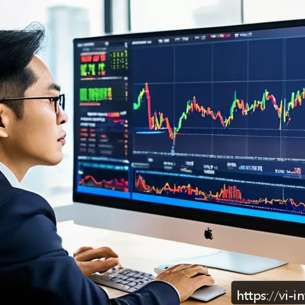 초보자를 위한 리스크 이해하기 - A detailed, professional Vietnamese investor sitting at a modern desk in a bright office, analyzing ...