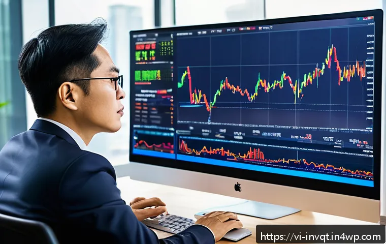 초보자를 위한 리스크 이해하기 - A detailed, professional Vietnamese investor sitting at a modern desk in a bright office, analyzing ...